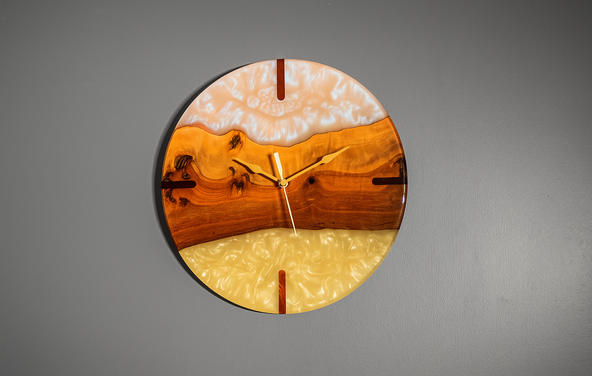 Aurora Drift Wood Epoxy Resin Wall Clock