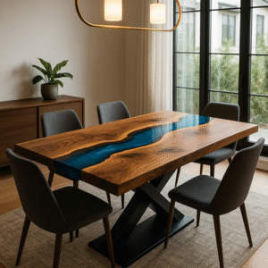 Azure Drift Epoxy Resin Dining Table