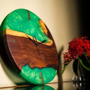 Emerald Horizon Epoxy Resin Wall Clock