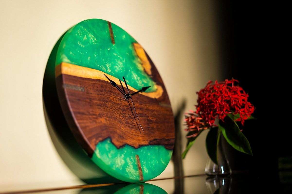 Emerald Horizon Epoxy Resin Wall Clock