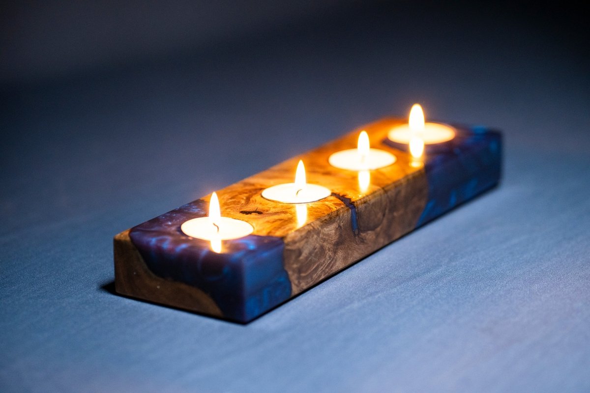 Midnight Aurora Epoxy Resin Candle Stand